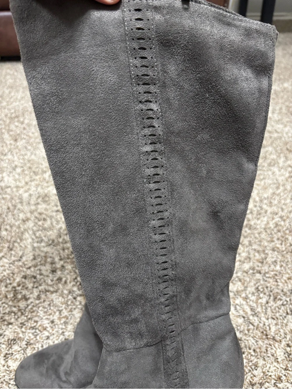 Gray Real Suede Knee High Riding Boots Zip Closure Regular Calf US 8.5 NWOT